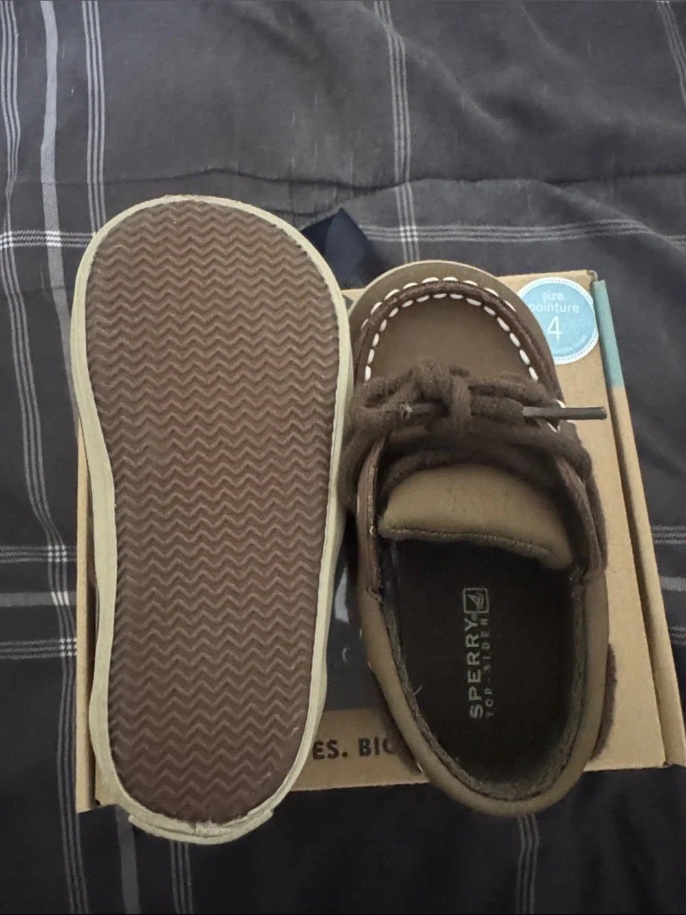 Sperry Kids Brown Moccasin Boat Shoes with White Stitching